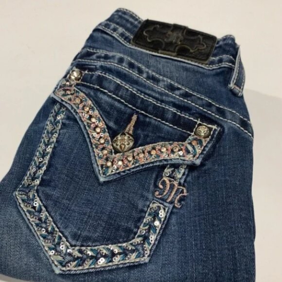 Miss Me Women's Blue Embellished Sequins Mid Rise Jeans 25x30 0419 Women’s Jeans - Picture 9 of 12